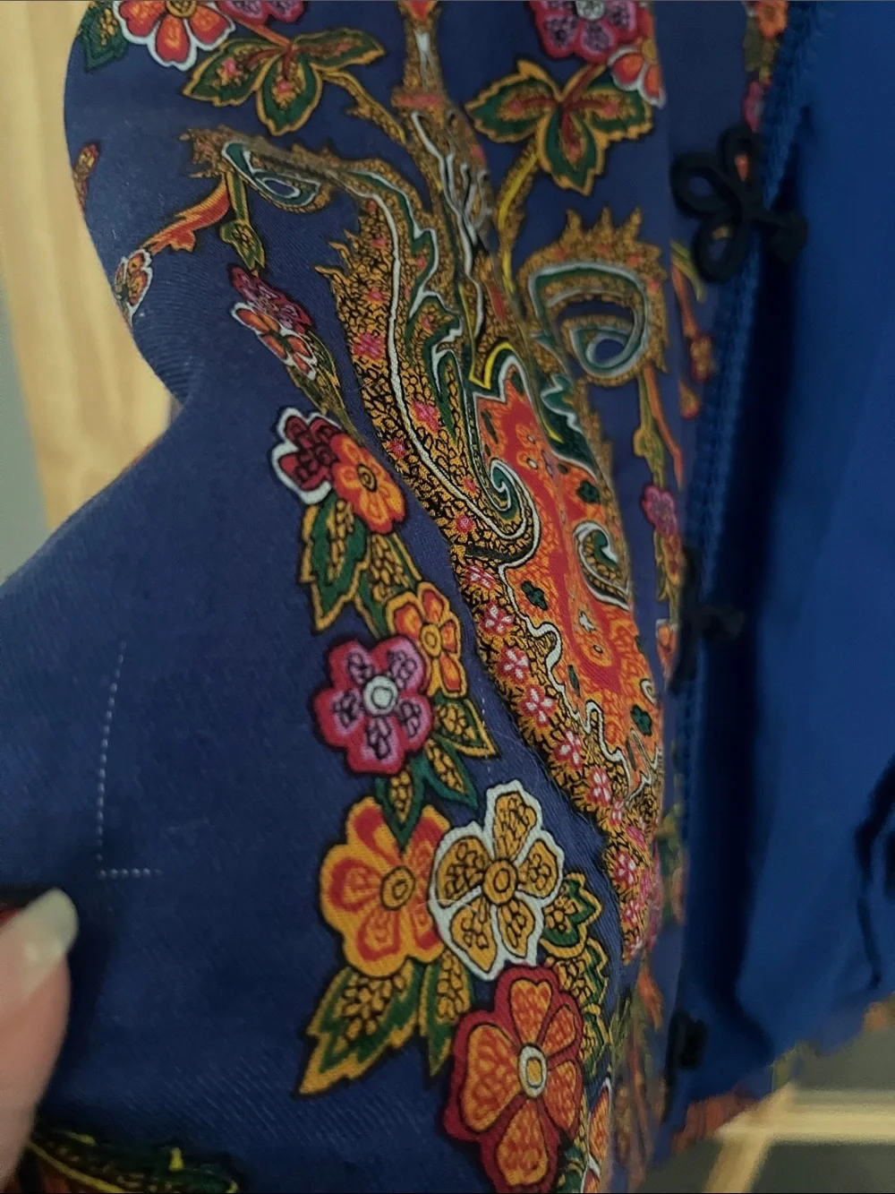Blue Floral Embroidered Suzani Jacket - handmade/custom Asian jewel tone crop